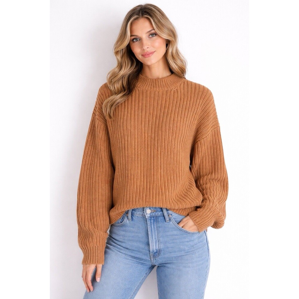 LAPOINTE  Oversized Knit Sweater Size S Brown Cotton Blend Luxury Minimalist
